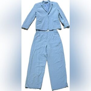 Light Blue Women's Pantsuit Jacket & Wide-Leg Trousers